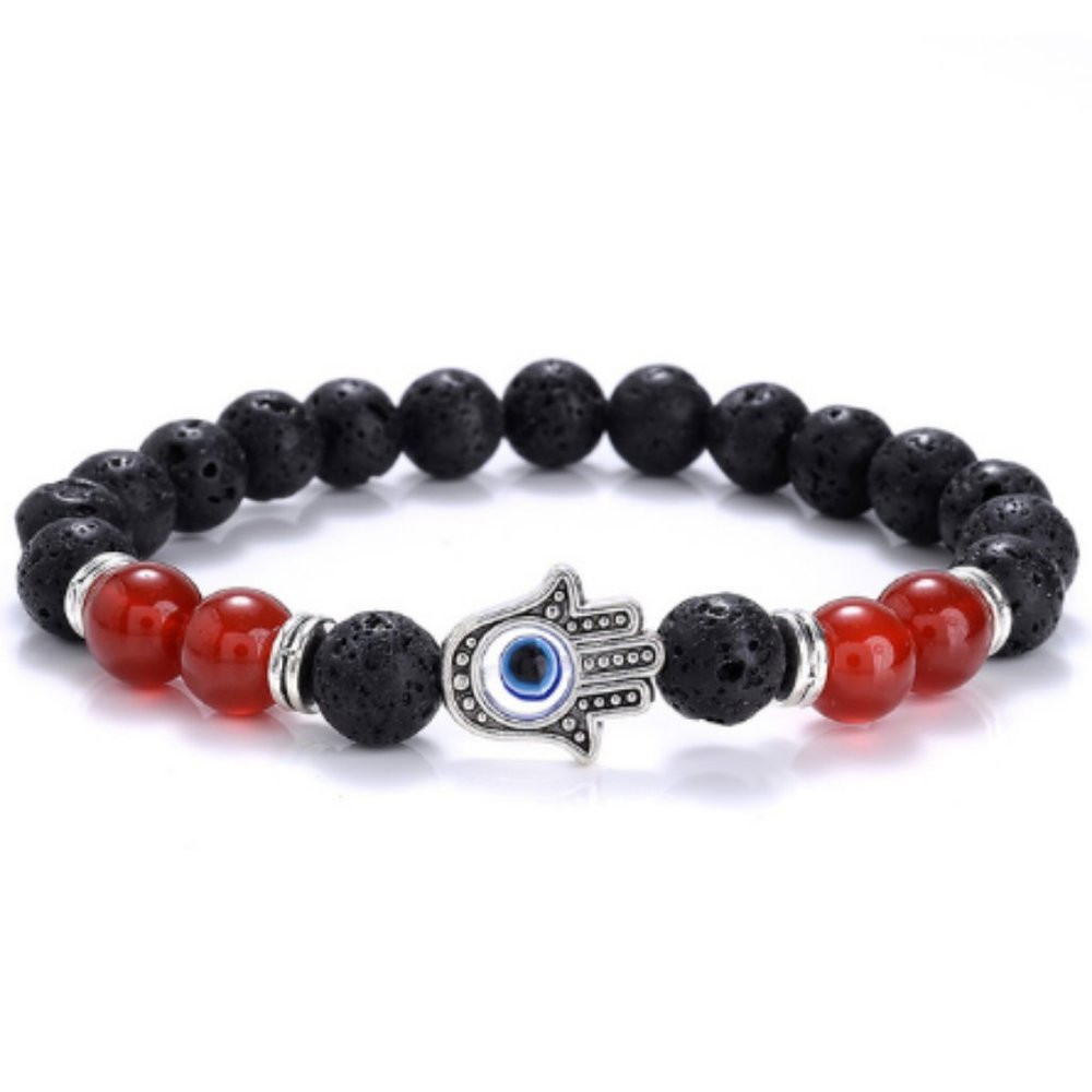 Lava Bracelet,Hamsa Hand Bracelet,Evil Eye Bracelet,Lava Stone Bracelet,8mm Bead